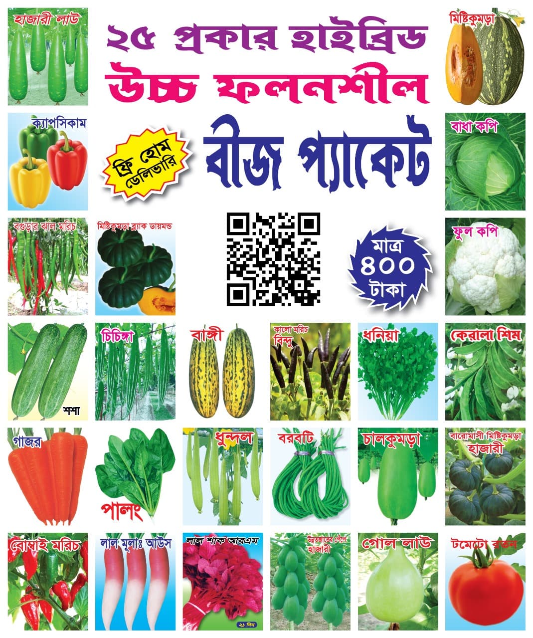 🍅🍆বারোমাসি ২৫ ভ্যারাইটি বীজ প্যাকেজ🥒🌶